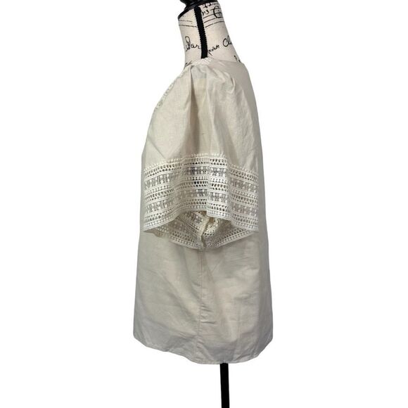 Ciebon Neutral Color Embroidered‎ Lace Blouse, Small - Picture 3 of 6